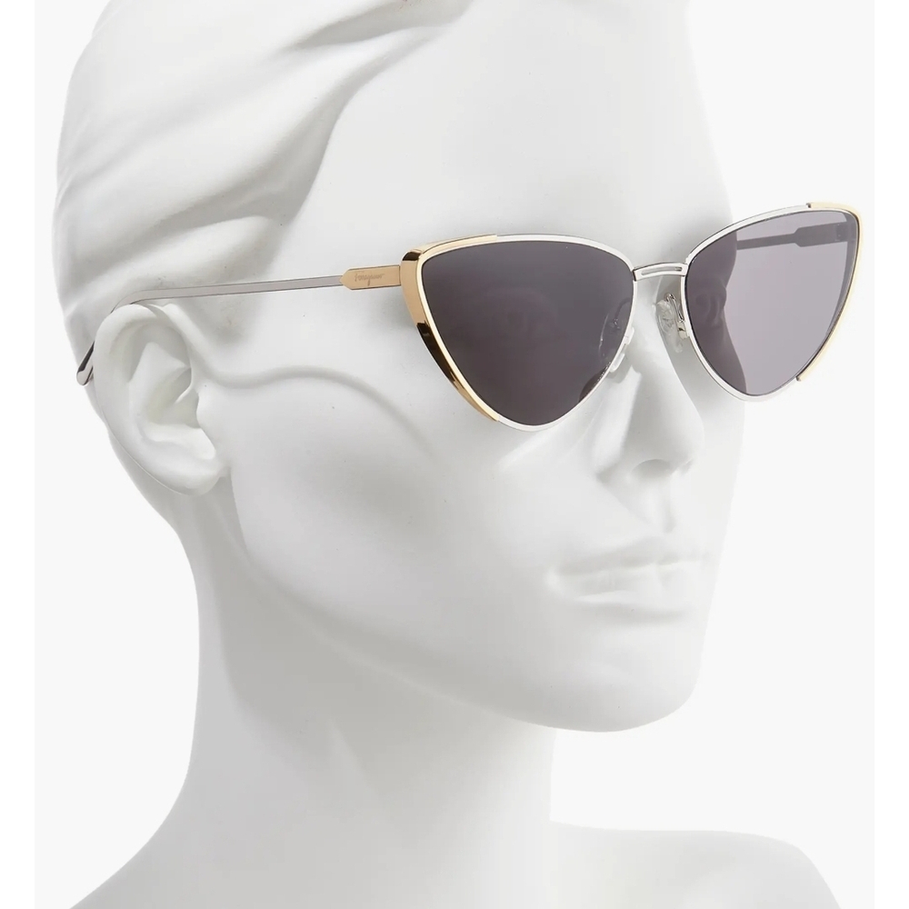 Salvatore Ferragamo Gold and Black Cat-Eye Sunglasses